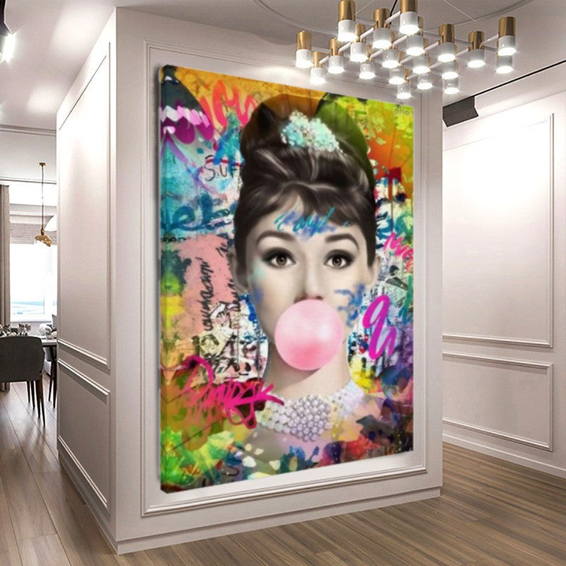 Audrey Hepburn, Marilyn Monroe, Bubble gum Pop Art - Large Canvas Print - Retro Hollywood Print A