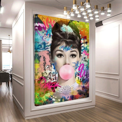 Audrey Hepburn, Marilyn Monroe, Bubble gum Pop Art - Large Canvas Print - Retro Hollywood Print A