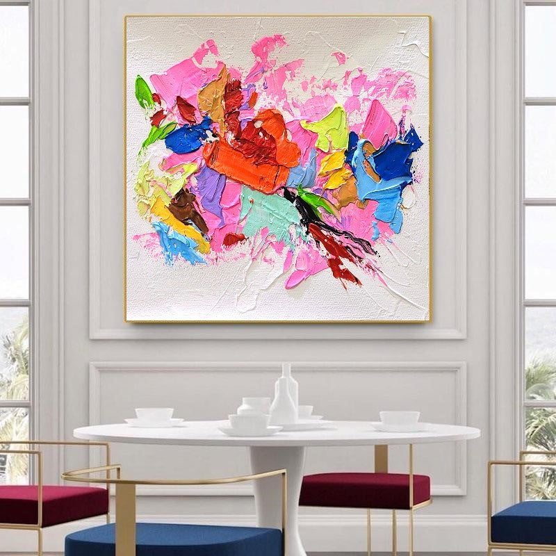 Pink Symphony, Modern Abstract Impasto Oil Painting on Canvas