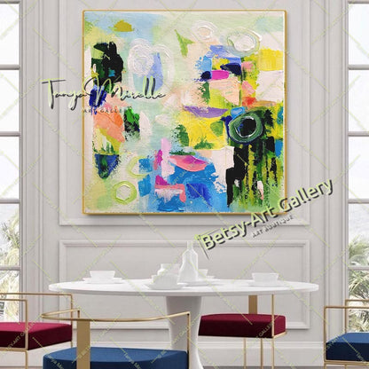 Modern Abstract Green Impasto Painting on Canvas for Living room