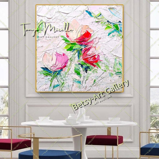 Blooming Beauty - Impasto Floral Oil Painting on Canvas | Original Artwork for Living Room