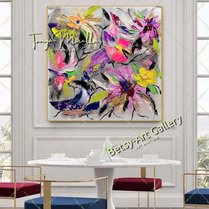 Floral Symphony - Modern Abstract Painting on Canvas, Impasto Wall Art