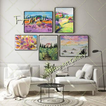 Vibrant Mediterranean Landscape Watercolor Painting, No Frame {{ shop_name }}watercolor art print birthday gift blooming garden art botanical print colorful painting floral art floral painting garden painting gift for mom mediterranean art mediterranean landscape painting nature painting paper painting small painting wall art home decor watercolor floral watercolor flowers watercolor landscape watercolor painting wildflowers painting