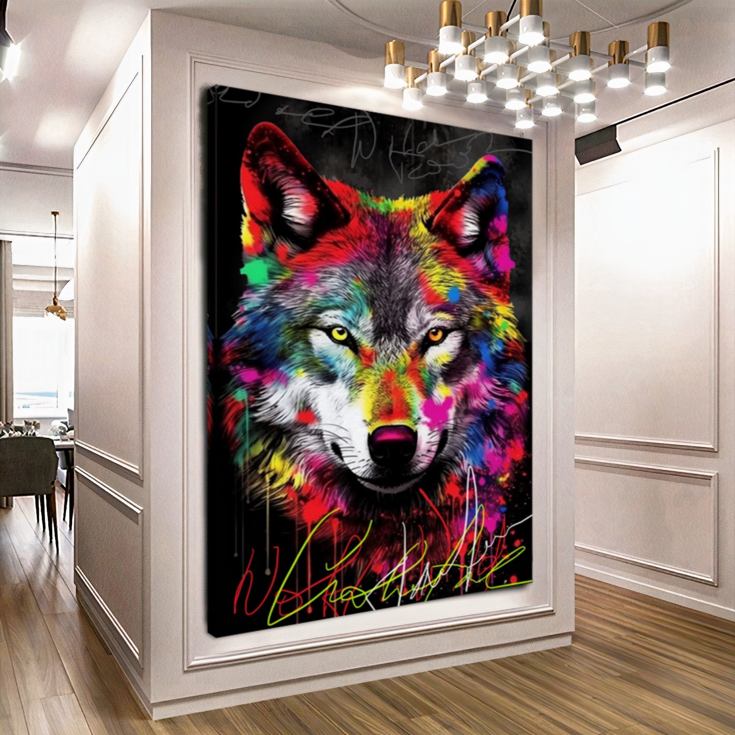 Colorful Wolf Canvas Print - Vibrant Abstract Wall Art - Graffiti Animal Wall Decor