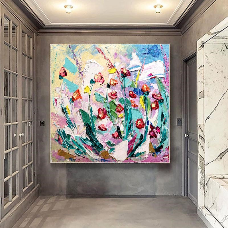 Large Modern Abstract Painting, Floral Impasto Wall Art, Oil Painting on Canvas