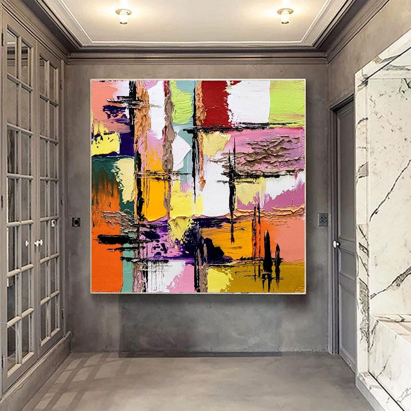 Colorful Abstract Painting, Geomertric Impasto Oil Painting on Canvas, Large Modern Wall Art – Large – Oil on Canvas – {{ product.title }} canvas artwork by Tanya Mirelle – modern wall decor – original artwork for home, living room, office, or gallery – original artwork by BETSY-ART GALLERY