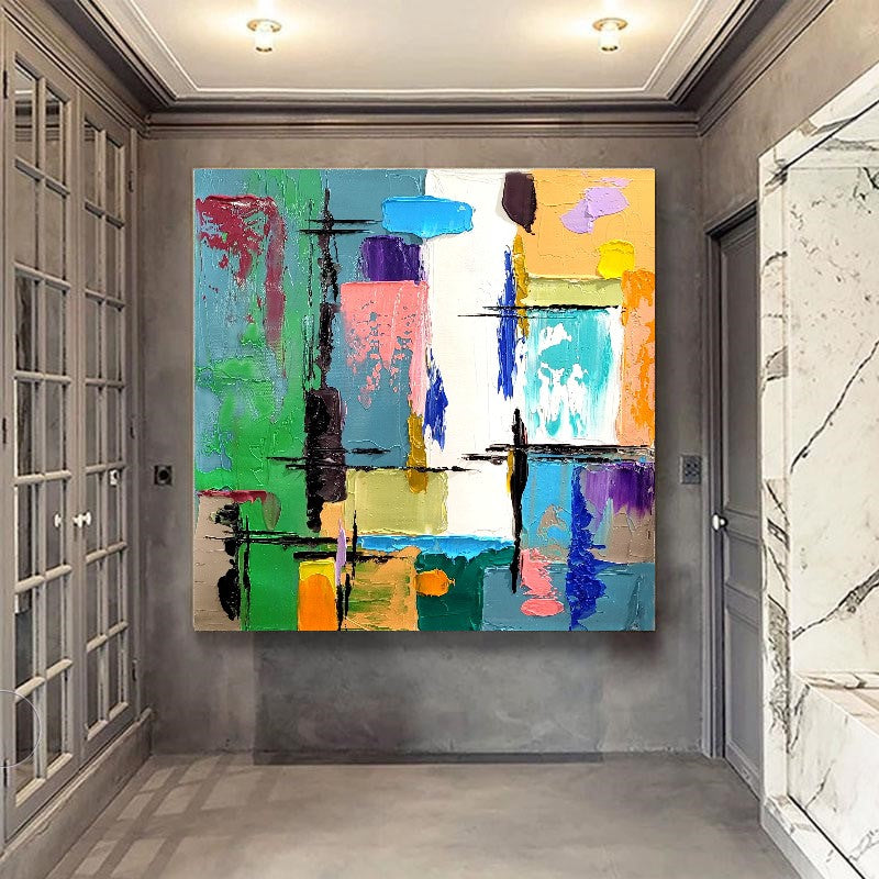 Modern Abstract Art for Living room, Geometric Impasto Oil Painting on Canvas – Large – Oil on Canvas – {{ product.title }} canvas artwork by Tanya Mirelle – modern wall decor – original artwork for home, living room, office, or gallery – original artwork by BETSY-ART GALLERY