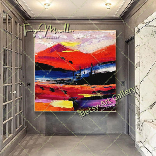 Fiery Twilight - Modern Abstract Painting, Landscape Wall Art