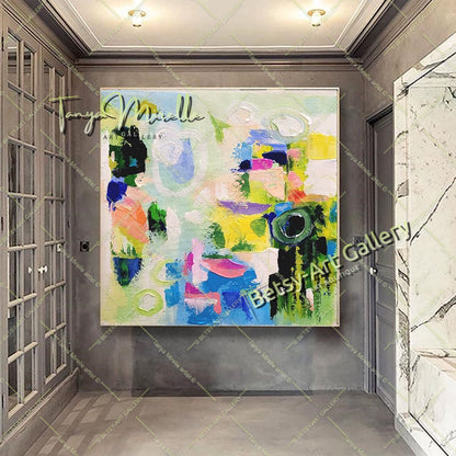 Modern Abstract Green Impasto Painting on Canvas for Living room