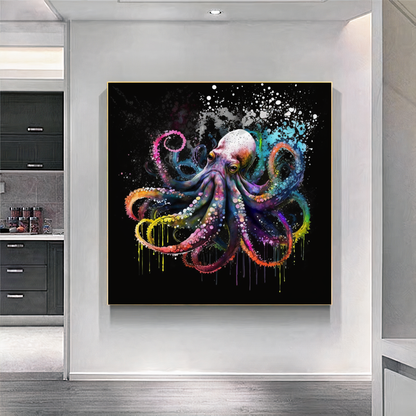 Vibrant Blue Octopus - Underwater Canvas Art Print on Canvas, Unique Gift D