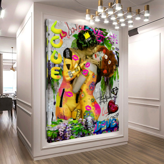 Bold Colors Canvas Print - The Kiss by Gustav Klimt - Pop Art Graffiti Print on Canvas E