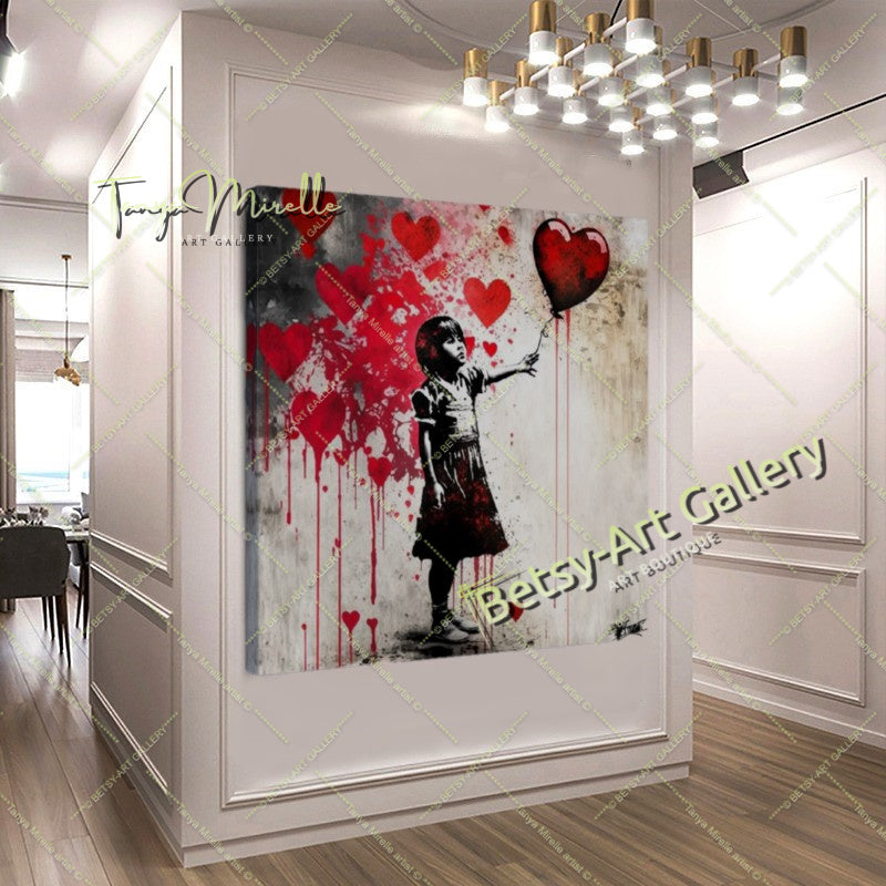 Girl with Red Heart Balloon - Pop Art Print on Canvas, Banksy Art