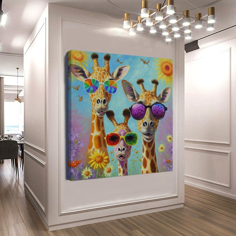 Colorful Giraffes Family, Creative Art Work, Modern Vivid Animal Art