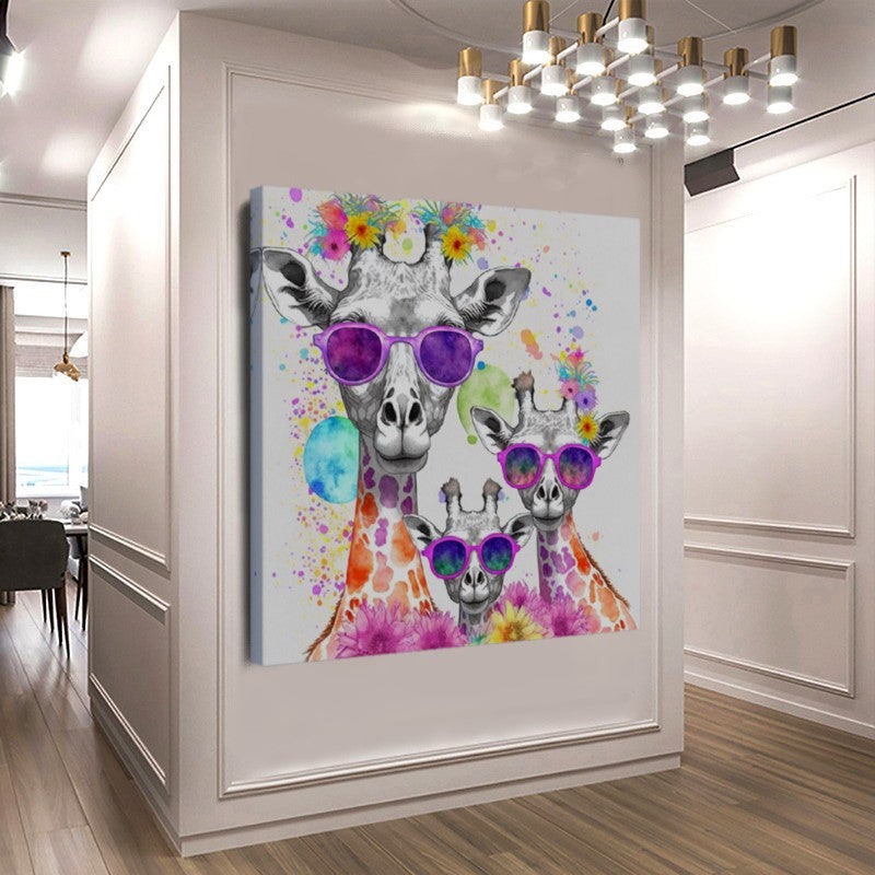 Colorful Giraffes Family, Creative Art Work, Modern Vivid Animal Art