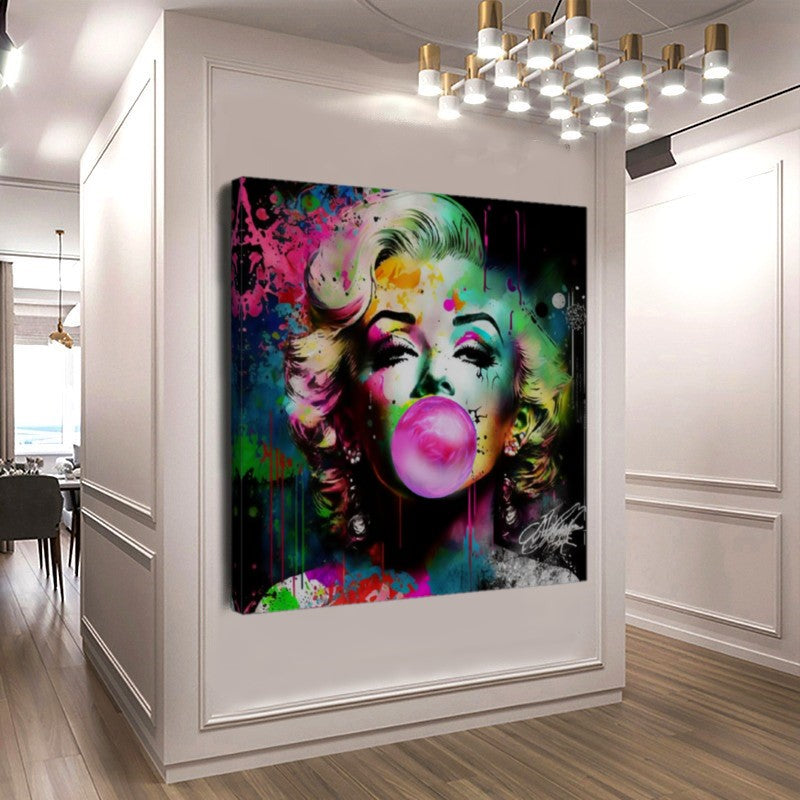 Retro Pop Art Diva - Marilyn Monroe with Pink Booble Gum - Stretched Printed Canvas