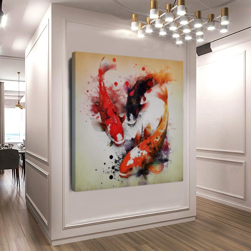 Majestic Two Gold Koi Fish Yin Yang - Elegant Canvas Art Print