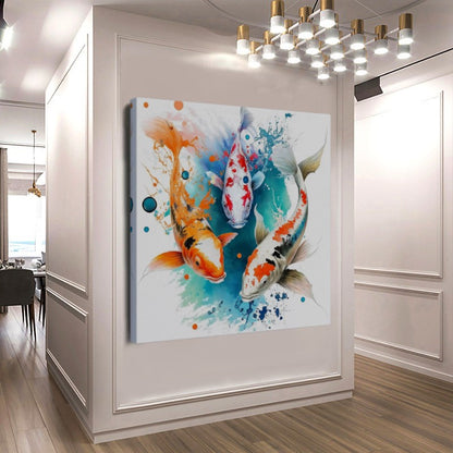 Majestic Two Gold Koi Fish Yin Yang - Elegant Canvas Art Print