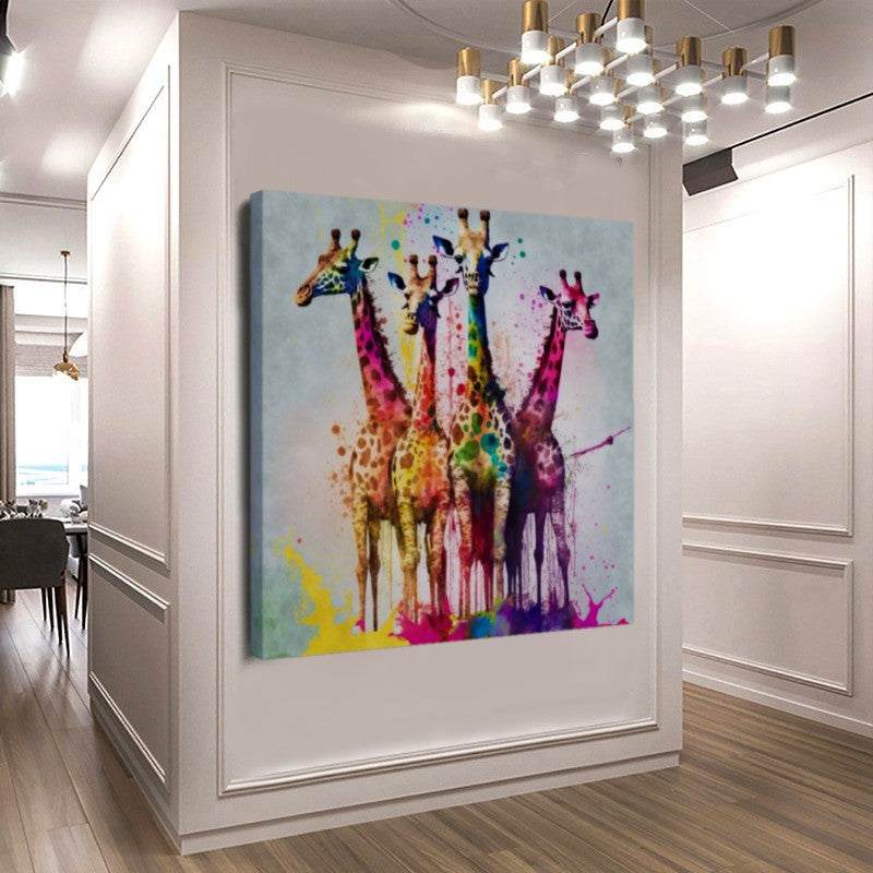 Colorful Giraffes Family, Creative Art Work, Modern Vivid Animal Art