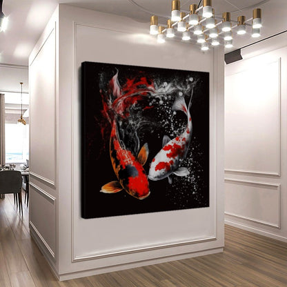 Majestic Two Gold Koi Fish Yin Yang - Elegant Canvas Art Print