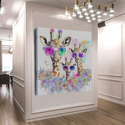 Colorful Giraffes Family, Creative Art Work, Modern Vivid Animal Art