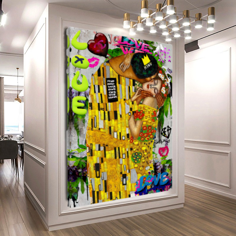 Bold Colors Canvas Print - The Kiss by Gustav Klimt - Pop Art Graffiti Print on Canvas A