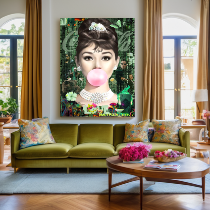 Green Neon Art, Audrey Hepburn, Marilyn Monroe and Brigitte Bardot, Modern Pop Art Canvas Print