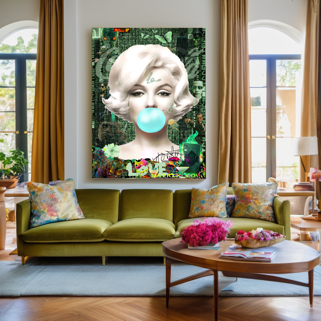 Green Neon Art, Audrey Hepburn, Marilyn Monroe and Brigitte Bardot, Modern Pop Art Canvas Print – Large – Oil on Canvas – {{ product.title }} canvas artwork by Tanya Mirelle – modern wall decor – original artwork for home, living room, office, or gallery – original artwork by BETSY-ART GALLERY