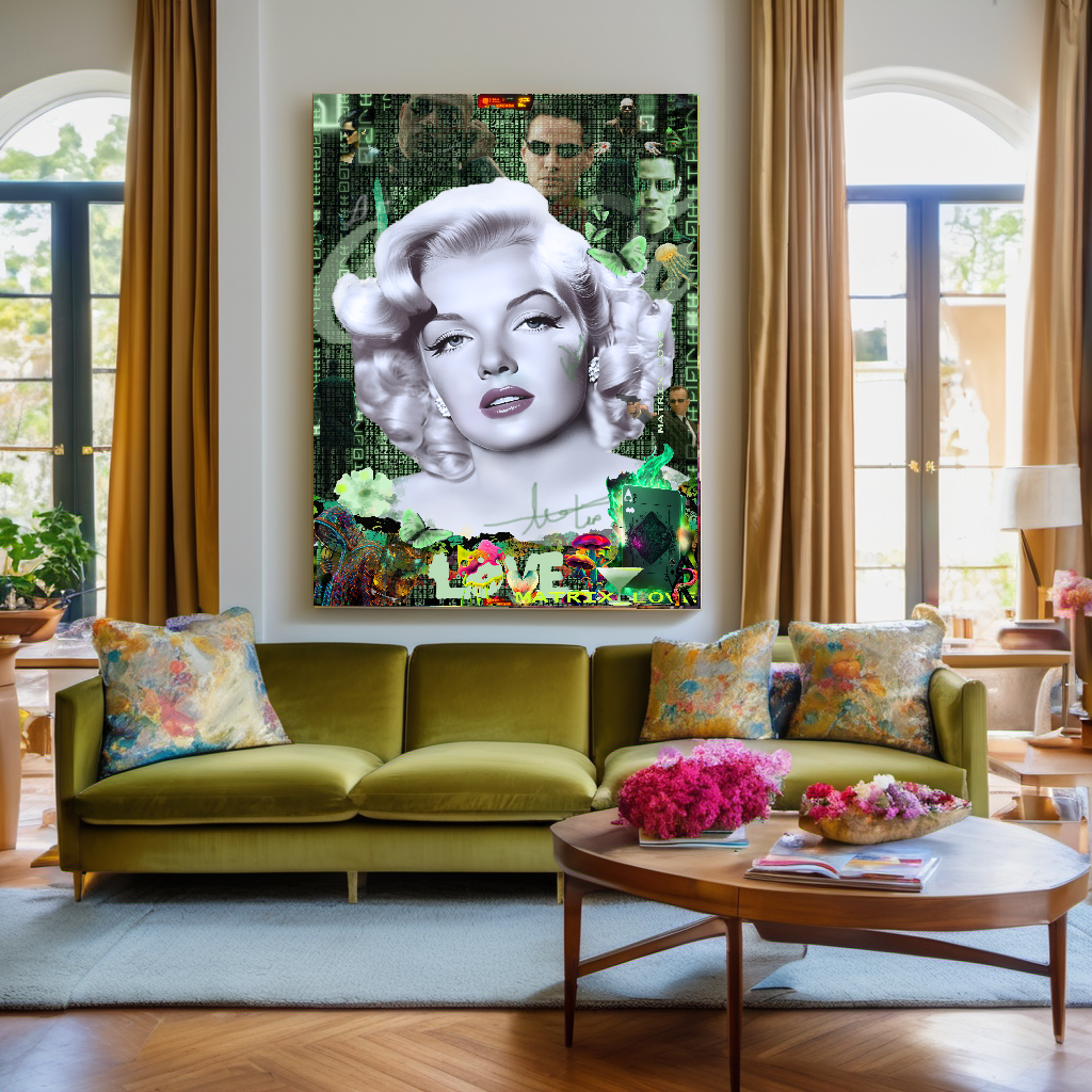 Green Neon Art, Audrey Hepburn, Marilyn Monroe and Brigitte Bardot, Modern Pop Art Canvas Print C