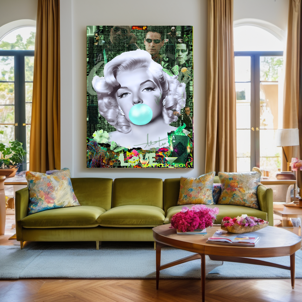 Green Neon Art, Audrey Hepburn, Marilyn Monroe and Brigitte Bardot, Modern Pop Art Canvas Print – Large – Oil on Canvas – {{ product.title }} canvas artwork by Tanya Mirelle – modern wall decor – original artwork for home, living room, office, or gallery – original artwork by BETSY-ART GALLERY