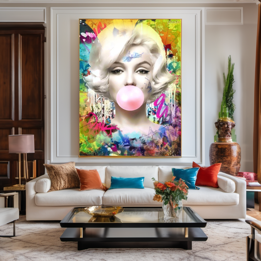 Colorful Graffiti Audrey Hepburn Pop Art Canvas Print – Large – Oil on Canvas – {{ product.title }} canvas artwork by Tanya Mirelle – modern wall decor – original artwork for home, living room, office, or gallery – original artwork by BETSY-ART GALLERY