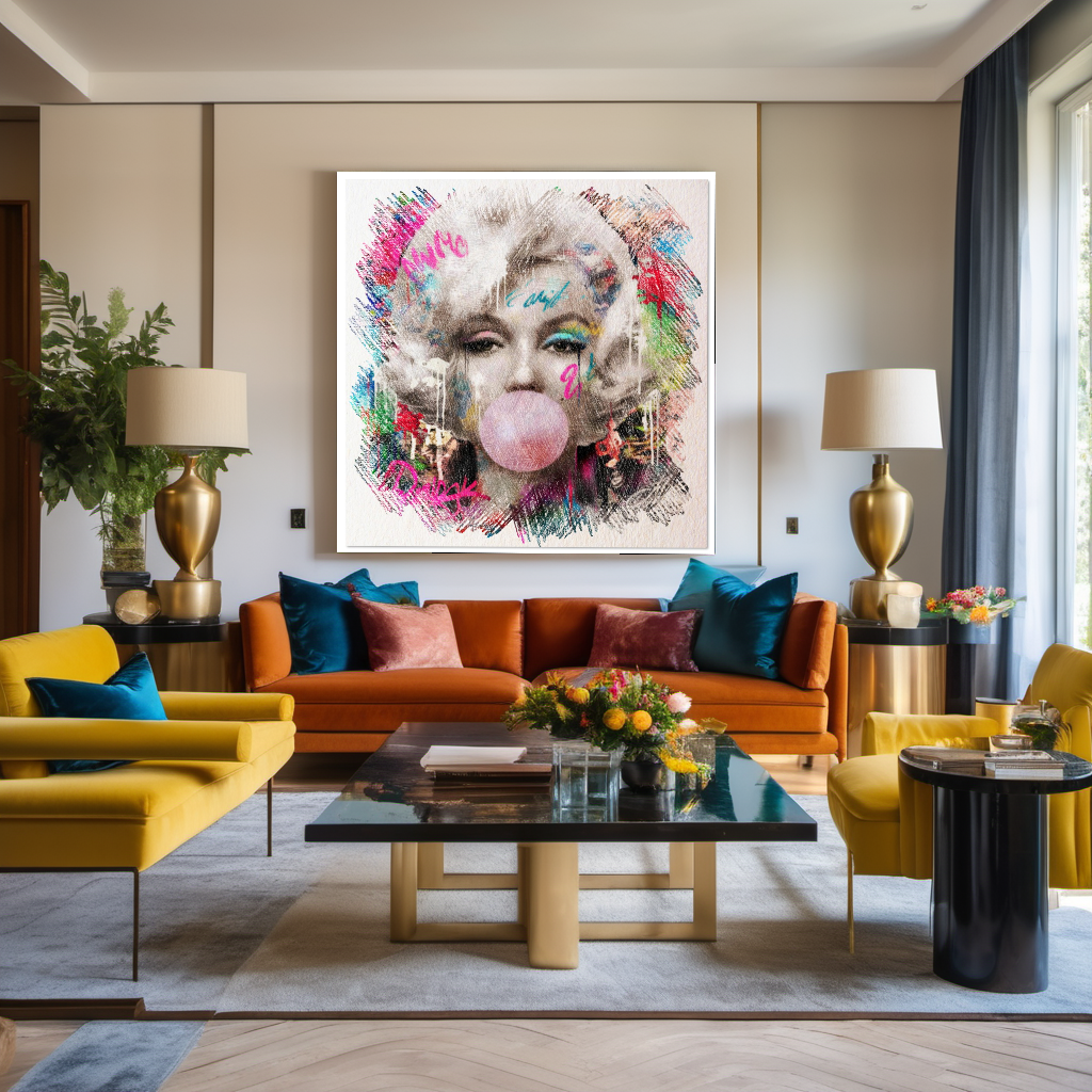 Graffiti Art Marilyn Monroe blowing Bubble Gum, Modern Pop Art Print on Canvas {{ shop_name }}Prints canvas print canvas wall art giclée prints graffiti art print graffiti canvas graffiti canvas art large canvas print large wall art Large Wall Art Decor Living Room Art merilyn monroe art print Merilyn Monroe painting modern abstract art modern art print pop art print print on canvas ready to hang canvas street art on canvas stretched canvas art wall art prints