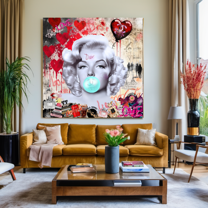 Marilyn Monroe blowing Bubble Gum, Celebreti Portrait, Modern Pop Art Print on Canvas {{ shop_name }}Prints canvas print canvas wall art giclée prints graffiti art print graffiti canvas graffiti canvas art large canvas print large wall art Large Wall Art Decor Living Room Art merilyn monroe art print Merilyn Monroe painting modern abstract art modern art print pop art print print on canvas ready to hang canvas street art on canvas stretched canvas art wall art prints
