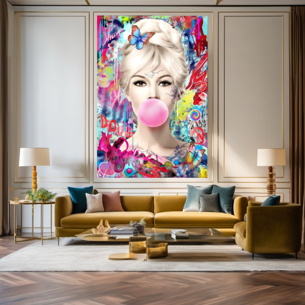 Audrey Hepburn, Marilyn Monroe and Brigitte Bardot, Bubble Gum Art, Modern Pop Art Canvas Print
