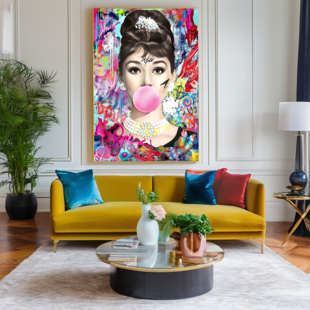 Audrey Hepburn, Marilyn Monroe and Brigitte Bardot, Bubble Gum Art, Modern Pop Art Canvas Print
