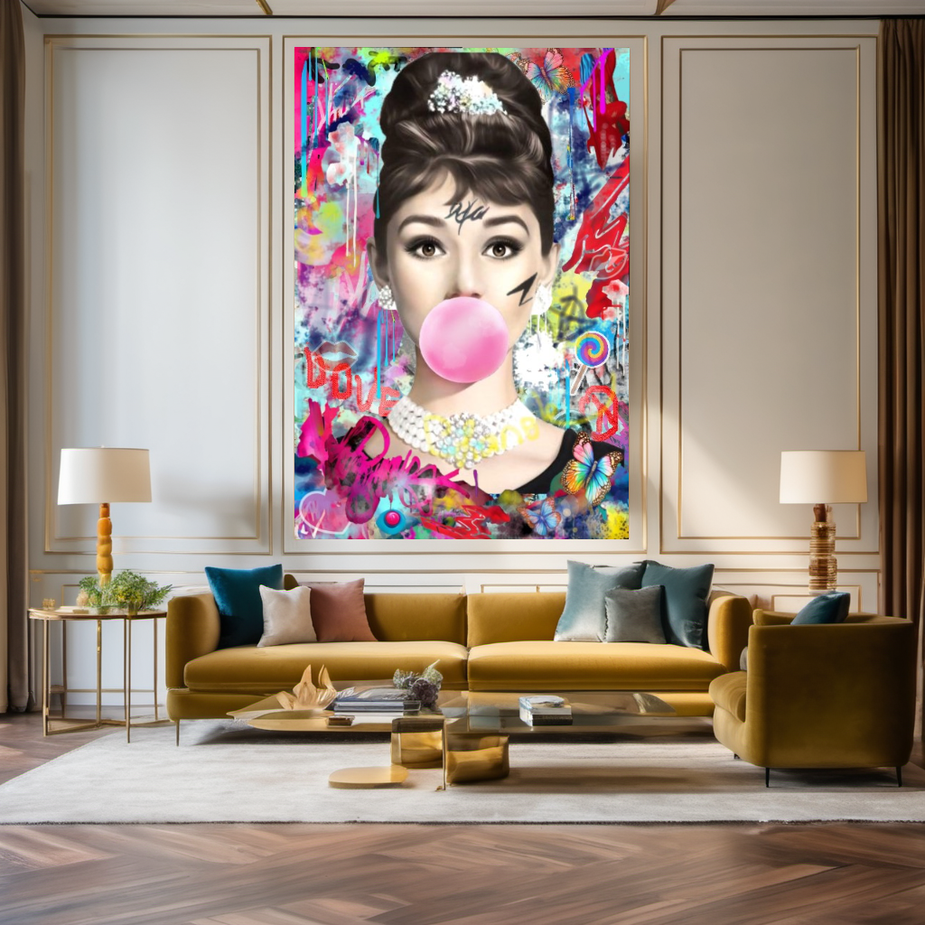 Audrey Hepburn, Marilyn Monroe and Brigitte Bardot, Bubble Gum Art, Modern Pop Art Canvas Print