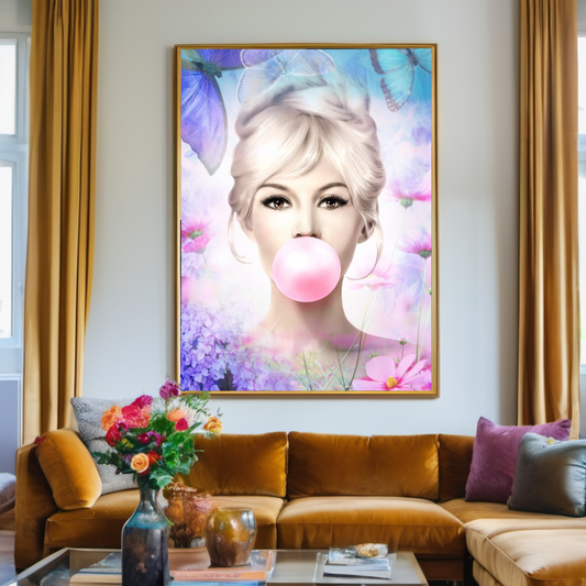 Blue Floral Audrey Hepburn, Marilyn Monroe and Brigitte Bardot, Bubble Gum Art, Modern Pop Art Canvas Print