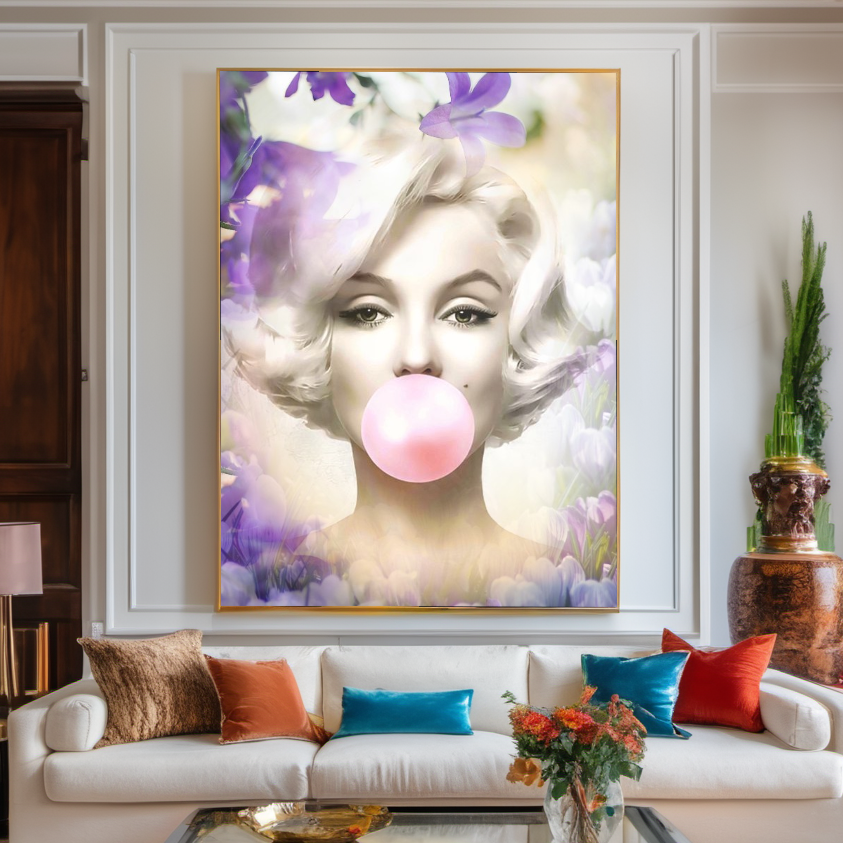 Floral Audrey Hepburn, Marilyn Monroe and Brigitte Bardot, Bubble Gum Art, Modern Pop Art Canvas Print B