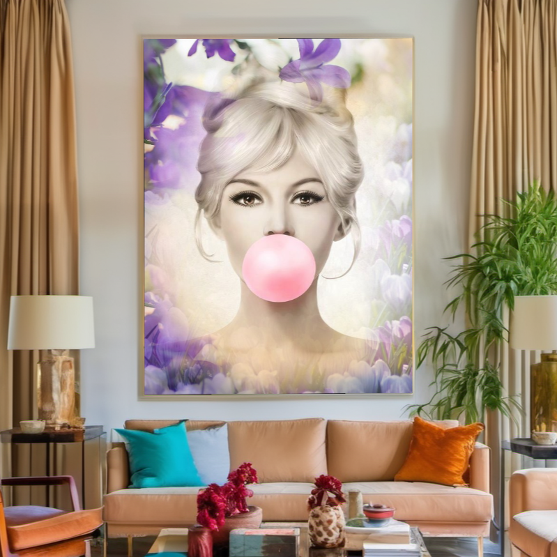 Floral Audrey Hepburn, Marilyn Monroe and Brigitte Bardot, Bubble Gum Art, Modern Pop Art Canvas Print