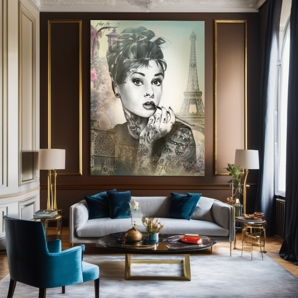 Vintage Tattoo Art, Audrey Hepburn, Marilyn Monroe, Modern Pop Art Canvas Print