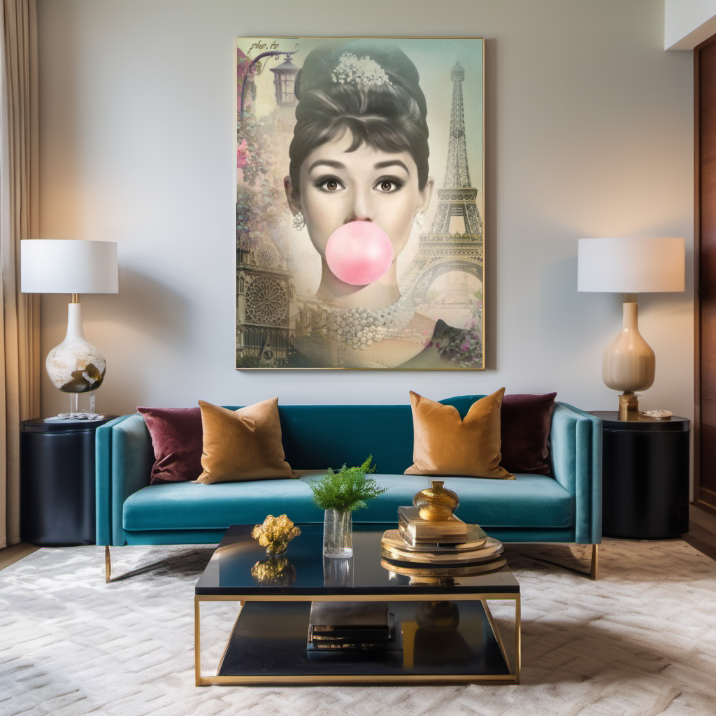 Vintage Tattoo Canvas Print, Audrey Hepburn, Marilyn Monroe – Large – Oil on Canvas – {{ product.title }} canvas artwork by Tanya Mirelle – modern wall decor – original artwork for home, living room, office, or gallery – original artwork by BETSY-ART GALLERY