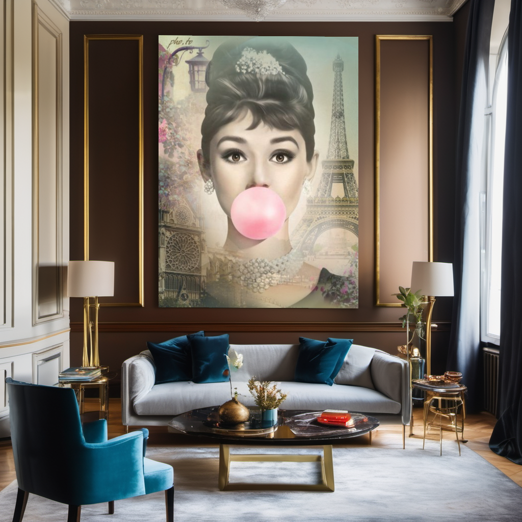 Vintage Tattoo Canvas Print, Audrey Hepburn, Marilyn Monroe – Large – Oil on Canvas – {{ product.title }} canvas artwork by Tanya Mirelle – modern wall decor – original artwork for home, living room, office, or gallery – original artwork by BETSY-ART GALLERY
