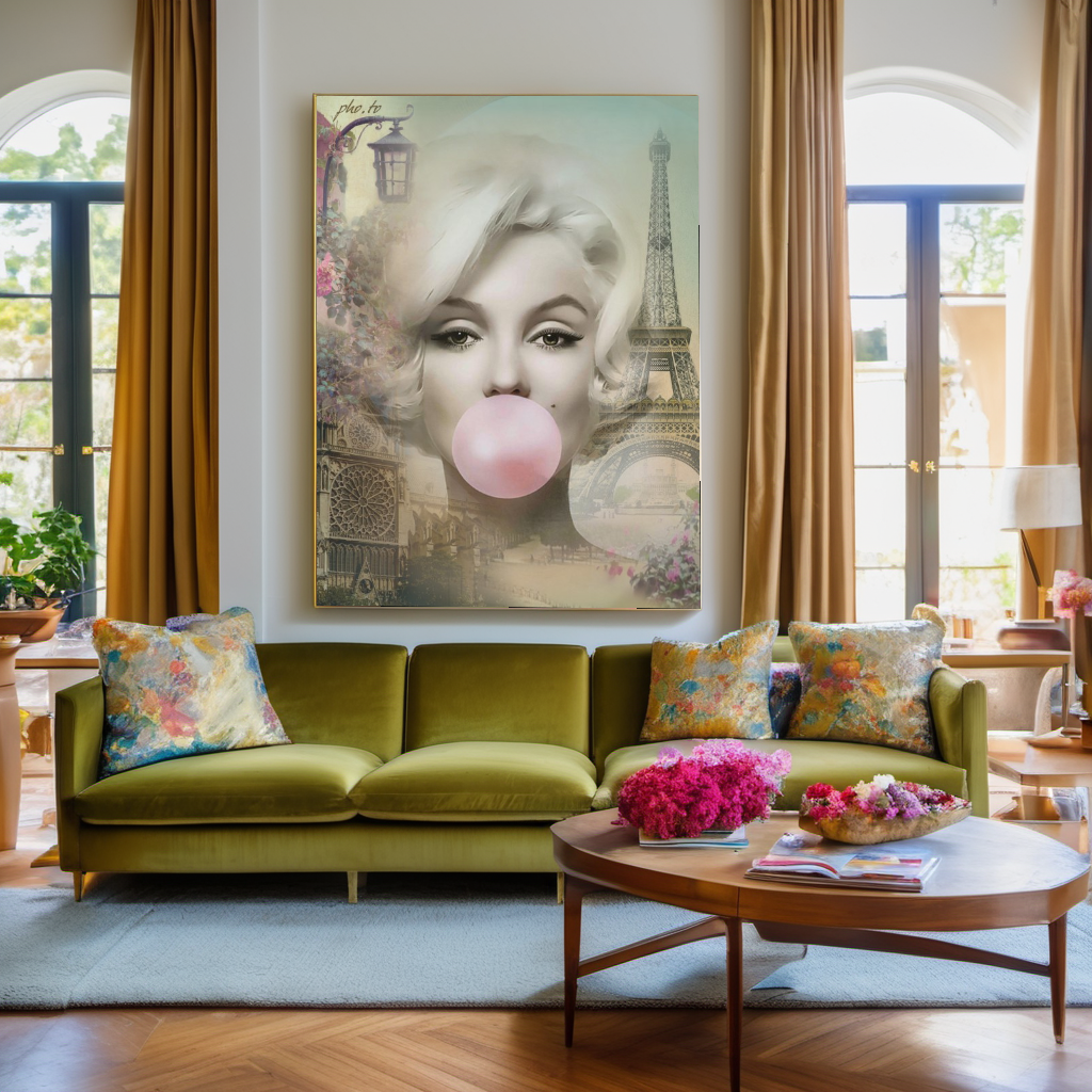 Vintage Tattoo Canvas Print, Audrey Hepburn, Marilyn Monroe – Large – Oil on Canvas – {{ product.title }} canvas artwork by Tanya Mirelle – modern wall decor – original artwork for home, living room, office, or gallery – original artwork by BETSY-ART GALLERY
