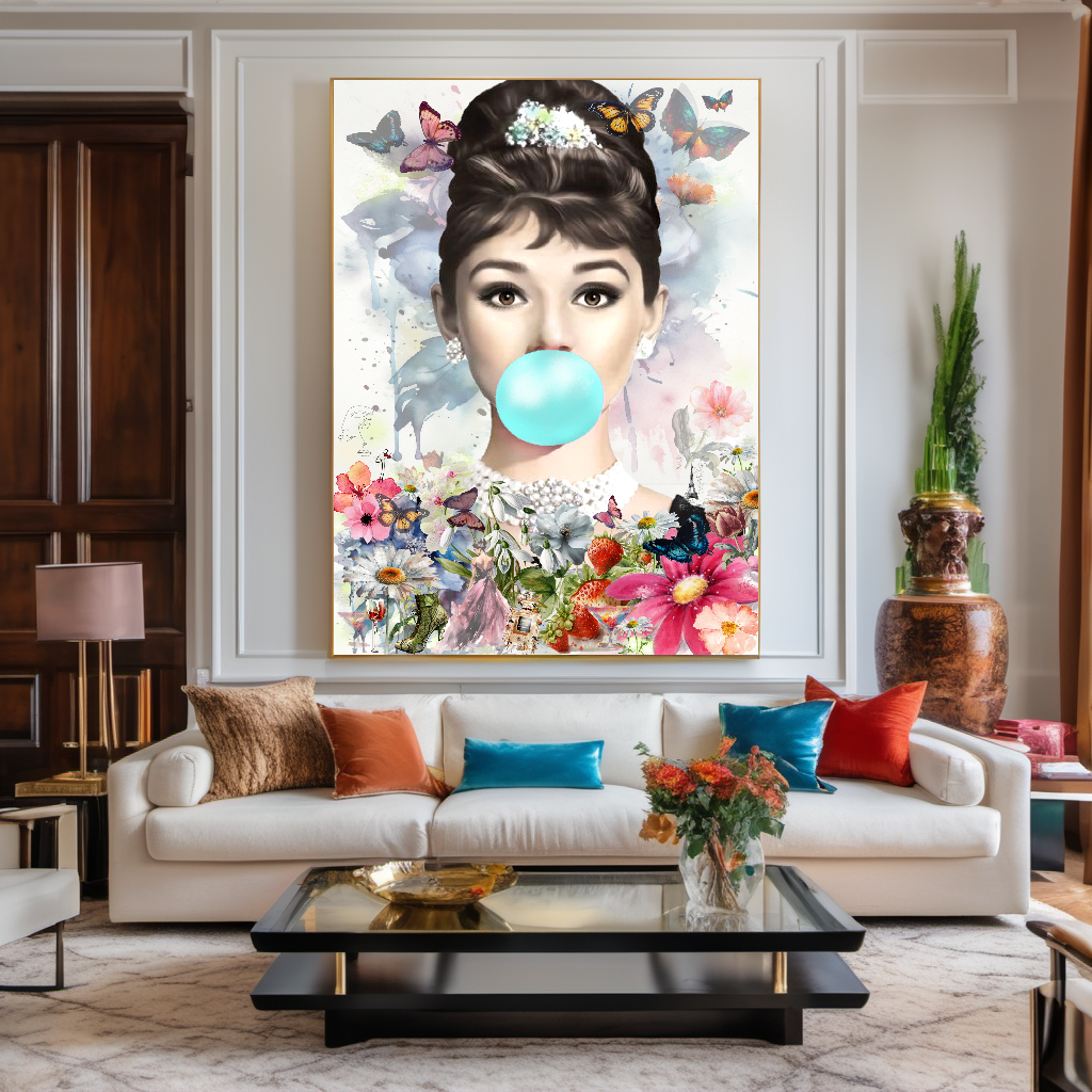 Floral Woman Art, Audrey Hepburn, Marilyn Monroe and Brigitte Bardot, Modern Pop Art Canvas Print – Large – Oil on Canvas – {{ product.title }} canvas artwork by Tanya Mirelle – modern wall decor – original artwork for home, living room, office, or gallery – original artwork by BETSY-ART GALLERY