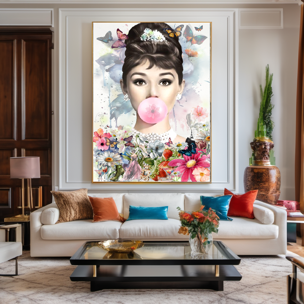 Floral Woman Art, Audrey Hepburn, Marilyn Monroe and Brigitte Bardot, Modern Pop Art Canvas Print – Large – Oil on Canvas – {{ product.title }} canvas artwork by Tanya Mirelle – modern wall decor – original artwork for home, living room, office, or gallery – original artwork by BETSY-ART GALLERY