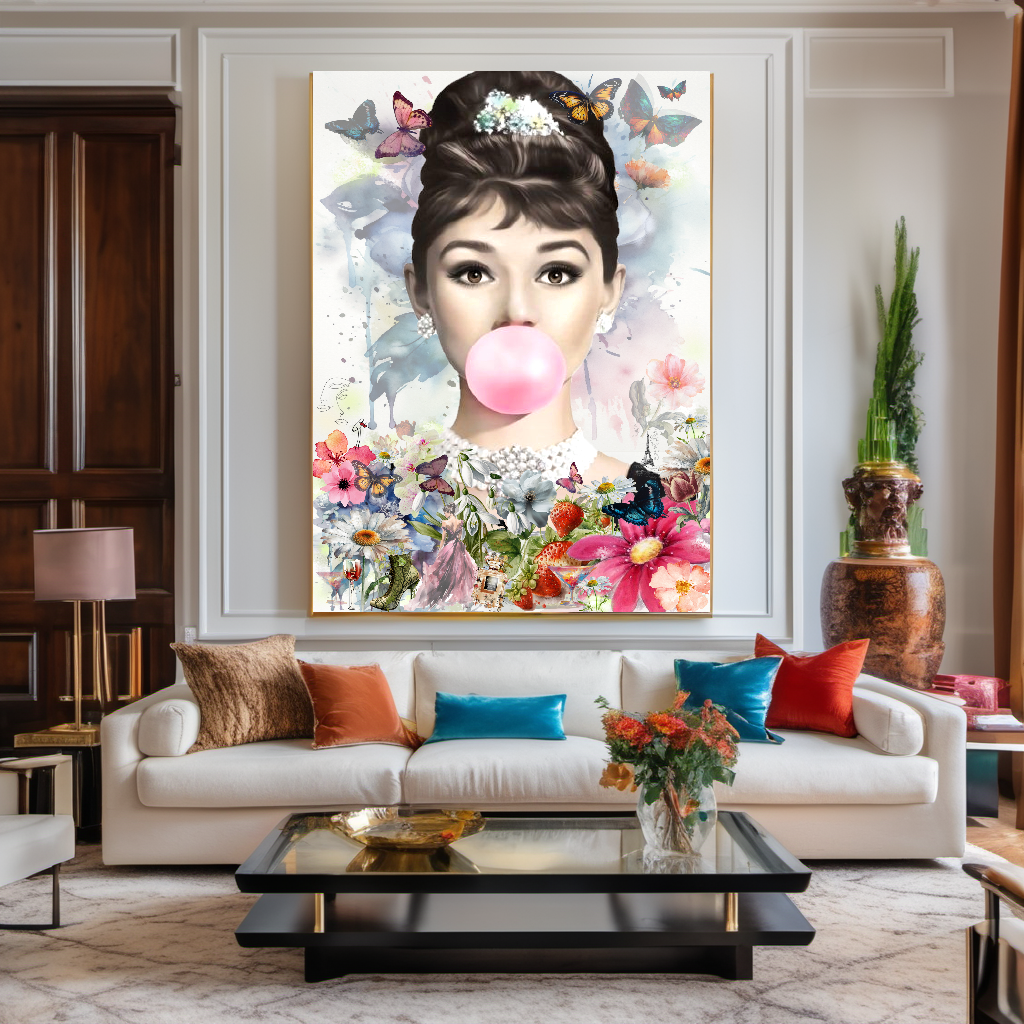Floral Woman Art, Audrey Hepburn, Marilyn Monroe and Brigitte Bardot, Modern Pop Art Canvas Print – Large – Oil on Canvas – {{ product.title }} canvas artwork by Tanya Mirelle – modern wall decor – original artwork for home, living room, office, or gallery – original artwork by BETSY-ART GALLERY