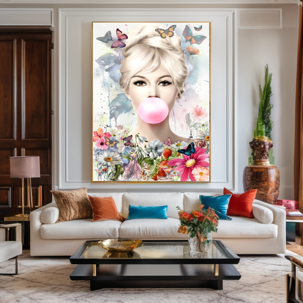 Floral Woman Art, Audrey Hepburn, Marilyn Monroe and Brigitte Bardot, Modern Pop Art Canvas Print – Large – Oil on Canvas – {{ product.title }} canvas artwork by Tanya Mirelle – modern wall decor – original artwork for home, living room, office, or gallery – original artwork by BETSY-ART GALLERY