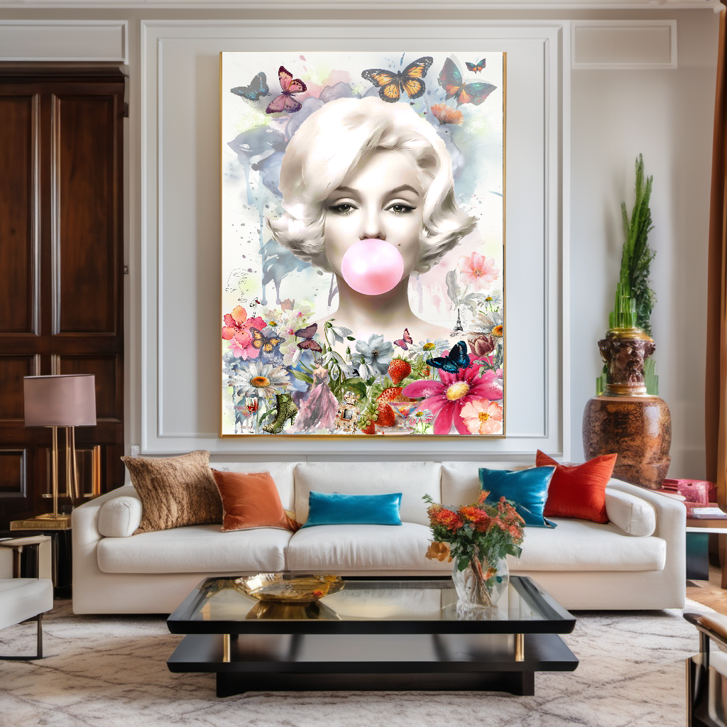 Floral Woman Art, Audrey Hepburn, Marilyn Monroe and Brigitte Bardot, Modern Pop Art Canvas Print – Large – Oil on Canvas – {{ product.title }} canvas artwork by Tanya Mirelle – modern wall decor – original artwork for home, living room, office, or gallery – original artwork by BETSY-ART GALLERY