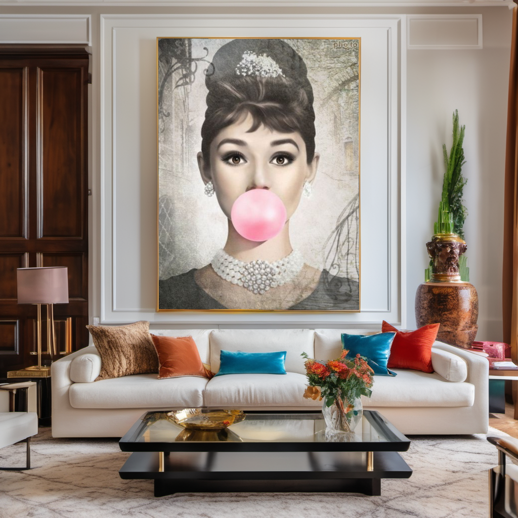 Vintage Print Art, Audrey Hepburn, Marilyn Monroe and Brigitte Bardot – Large – Oil on Canvas – {{ product.title }} canvas artwork by Tanya Mirelle – modern wall decor – original artwork for home, living room, office, or gallery – original artwork by BETSY-ART GALLERY