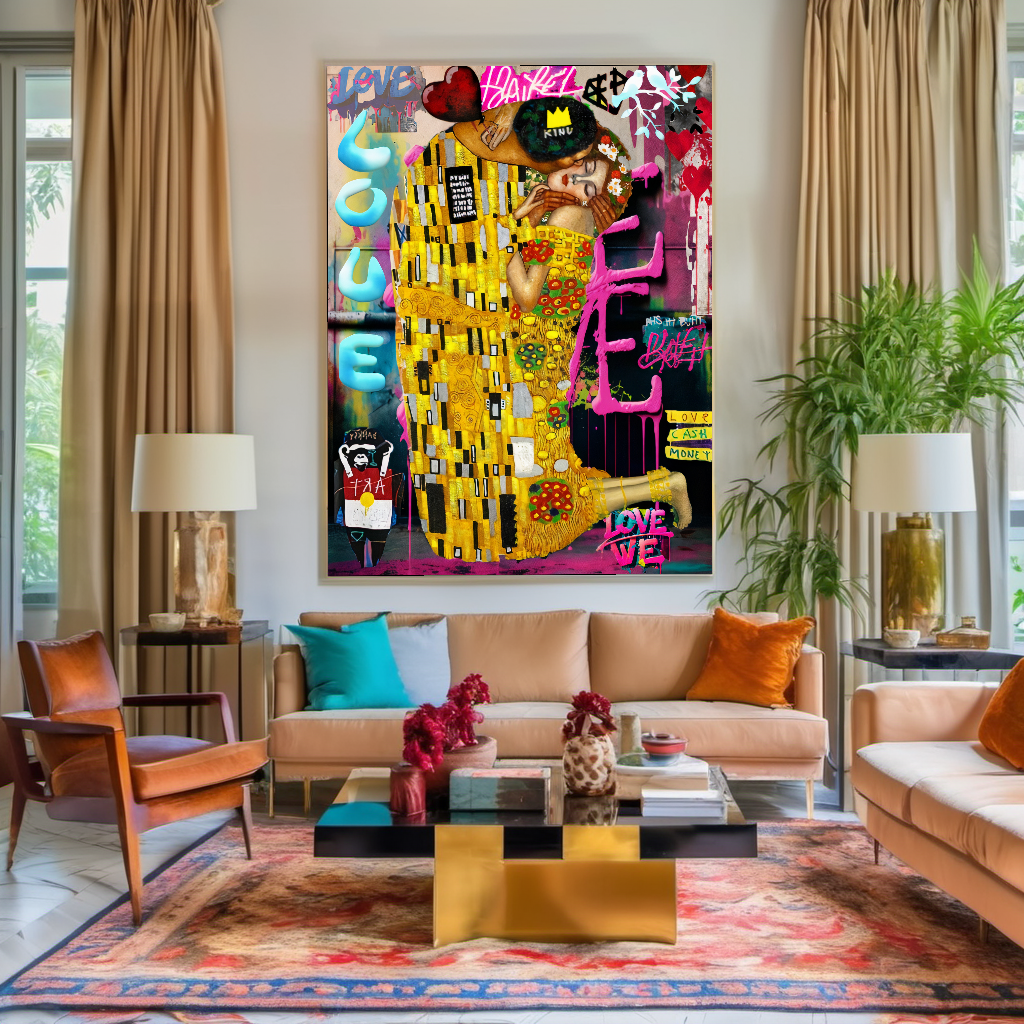 Vivid Colors Canvas Print - The Kiss by Gustav Klimt - Pop Art Graffiti Print on Canvas