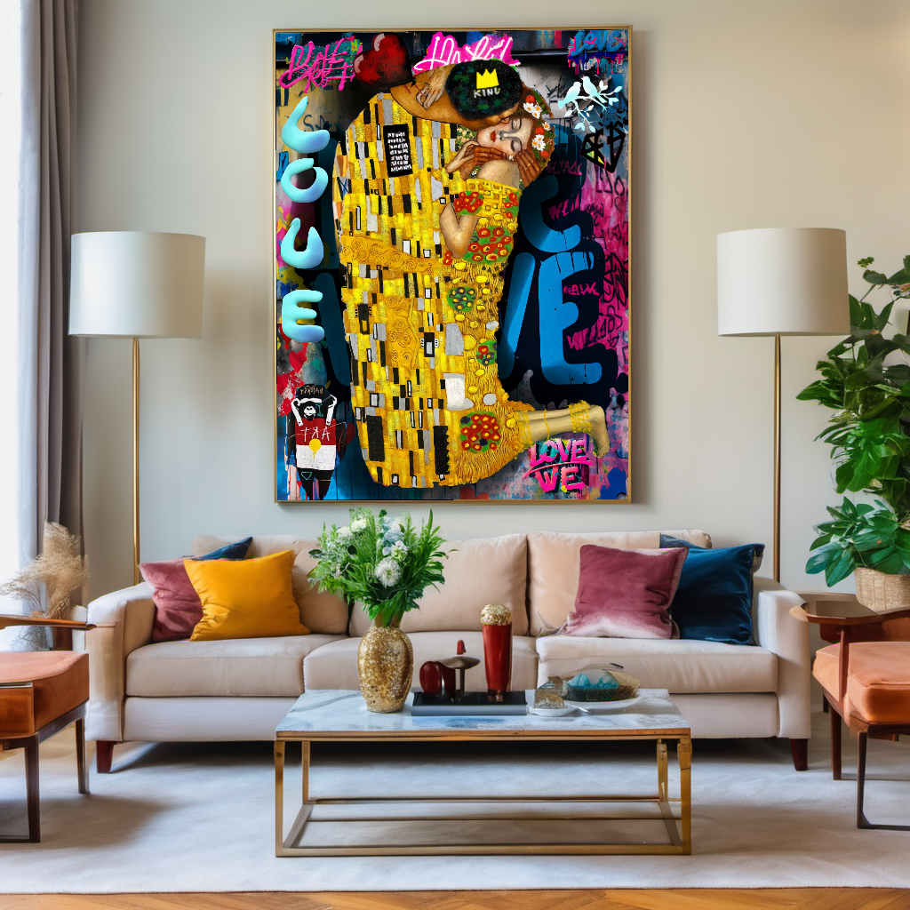 Vivid Colors Canvas Print - The Kiss by Gustav Klimt - Pop Art Graffiti Print on Canvas